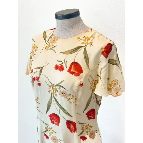 Talbots Petites Floral Midi Dress 4P Cottagecore Spring Tea Dress - Picture 2 of 5